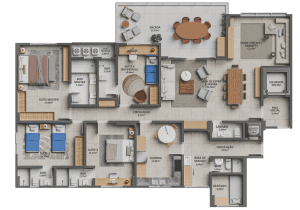 Planta com 197m², 4 suítes e box privativo